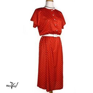 Vintage 80s Dress by Blair Red and White Polka Dot Elastic Waist S/M - Hey Viv